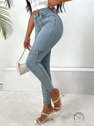 Light blue high elastic skinny jeans for slim fit