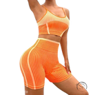Orange and cream striped high waist bum lift workout set