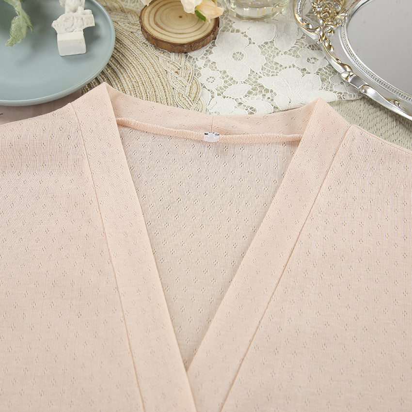 Langry blush pink mesh-knit cardigan from fashion three-piece nightgown set
