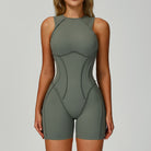 Langry olive green yoga jumpsuit with high neckline for athletic fashion