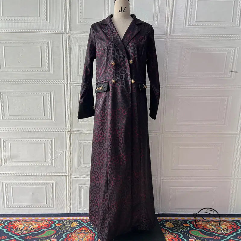 British Mid Length Trench Coat in langry purple leopard print fashion