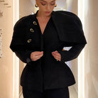 Langry retro black slim peplum jacket with gold buttons and capelet