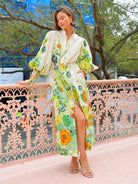 Floral print maxi dress featuring long sleeves for casual summer fashion