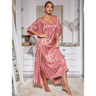 Langry rose gold satin nightgown in silk home wear set, fashion ملابس