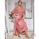 Elegant rose gold satin nightgown with square neckline and short sleeves in langry fashion set