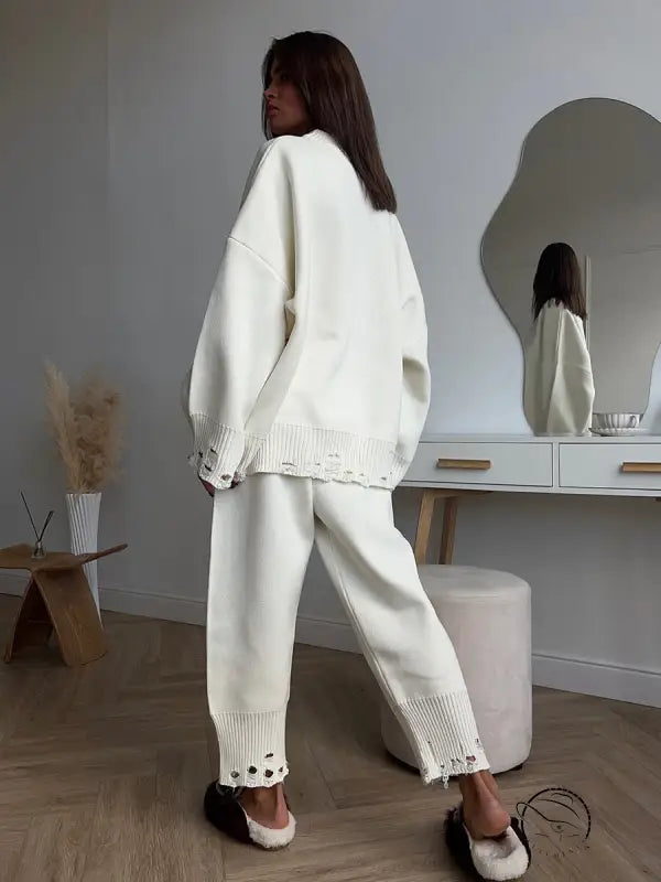 Winter Knitted Ankle Tight Pants Turtleneck Sweater Set