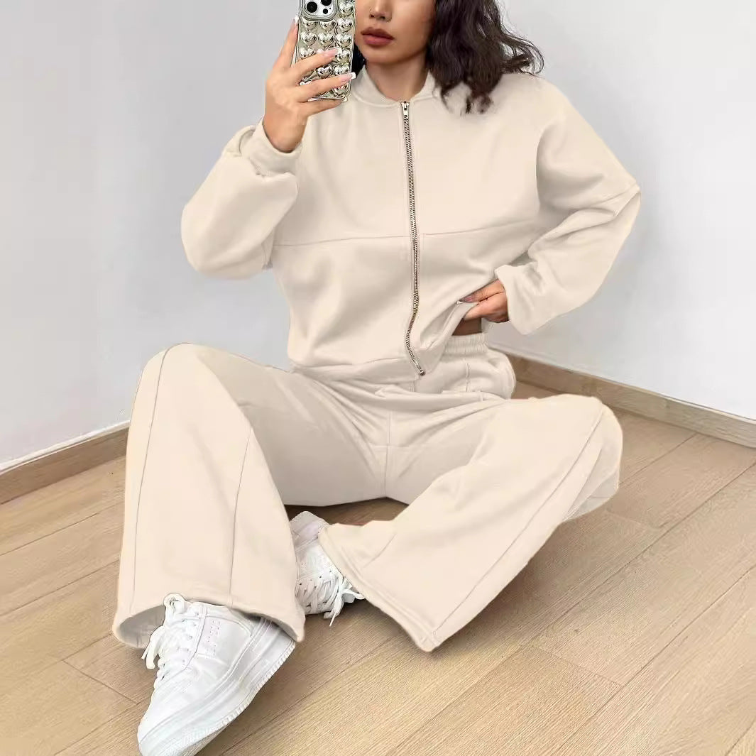 Beige zip-up tracksuit from Trendy Cardigan Two Piece Set, a stylish addition to any ملابس collection
