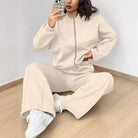 Beige zip-up tracksuit from Trendy Cardigan Two Piece Set, a stylish addition to any ملابس collection