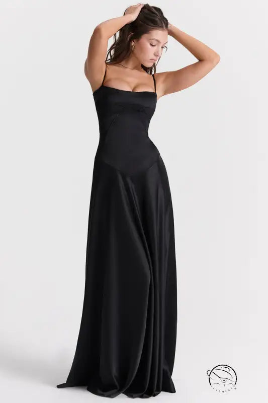 Elegant black satin slip dress from Langry fashion collection