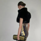 Langry black fur vest with gold studs, winter fashion top