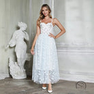Elegant white floral fairy dress with corset straps and large swing