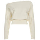 Cream off-shoulder langry fashion knit sweater with ribbed detailing