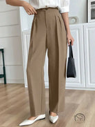 Beige high-waisted langry fashion trousers with pleats and buttons