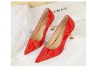 Red glitter Langry fashion high heel shoes with pointed toes