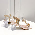 Square Toe Crystal Heel Floral Sandals