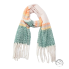 Cozy warm wool scarf in multicolored plaid with peach mint stripes