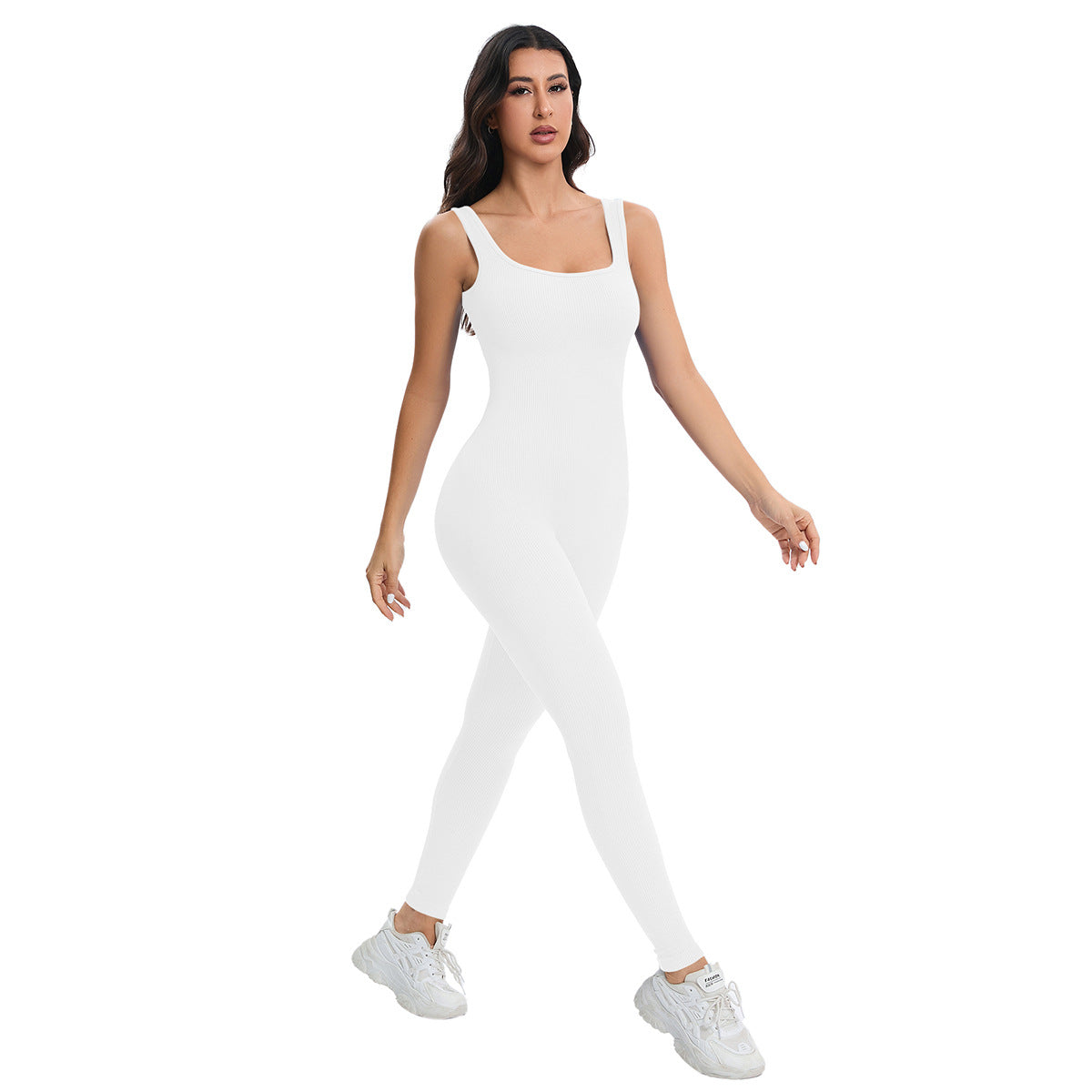 Breathable seamless knitted langry fashion peach hip slim fit white jumpsuit