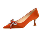 Langry fashion orange satin stiletto heel with rhinestone bow