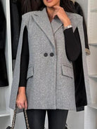 Elegant Langry fashion wool cape vest in gray with black lining