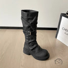 Waste Soil Brown Wrinkle High Tube Pile Long Boots