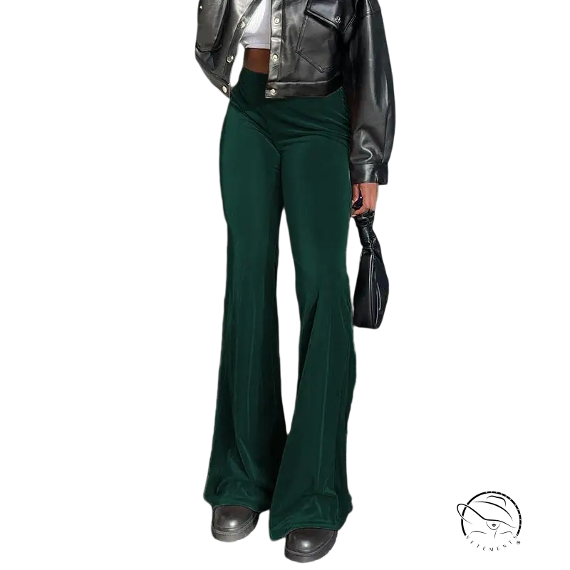 Emerald green velvet high waist slimming bootcut pants