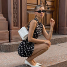 Langry polka dot mesh faux two-piece sheath dress in black and white