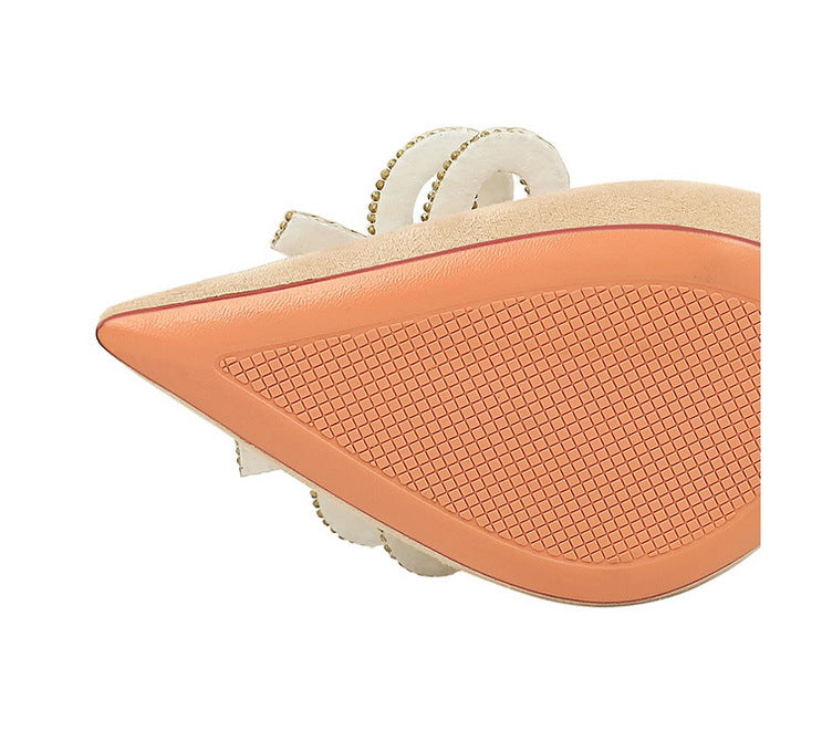 Cute Rhinestone Pearl Bow High Heels