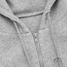 Cozy short zipper cardigan hoodie in heather gray with drawstring hood