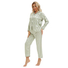 Shiny light green satin langry fashion pajamas with bold stripes