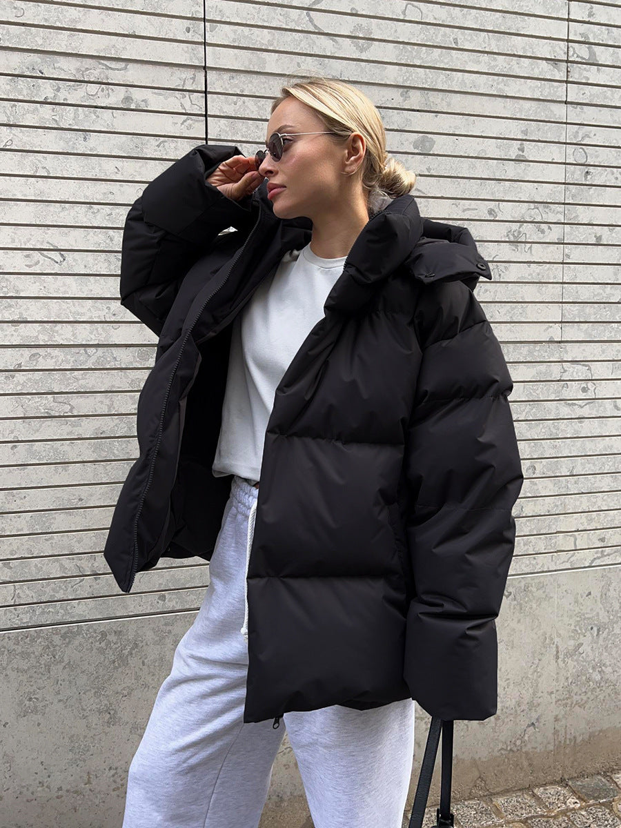 Black puffer jacket from Cotton Coat Jacket, ideal for fashion-forward ملابس enthusiasts