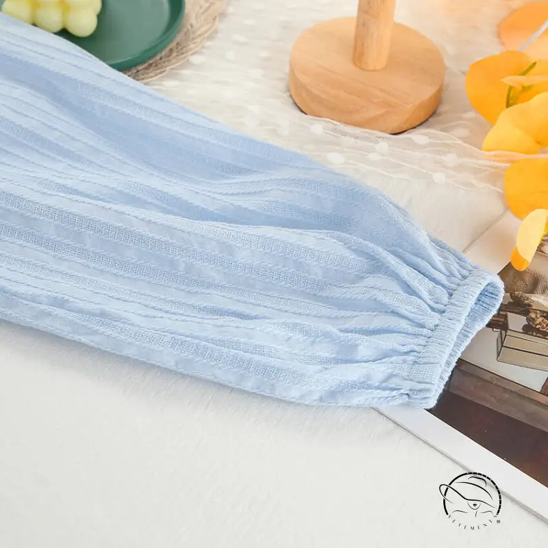 Light blue pure cotton long sleeves home wear cardigan with textured stripes