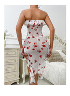 Elegant langry fashion white off-shoulder dress with red rose print
