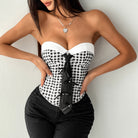 Langry black and white gingham strapless corset with bow tie, fashion ملابس