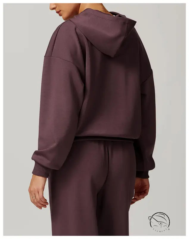 Langry fashion plum-colored hooded tracksuit coat, loose casual ملابس