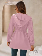 Pink hooded outdoor raincoat jacket for women, waterproof windcheater