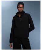 Langry black fleece zip-up hoodie with ribbed cuffs for outdoor fashion