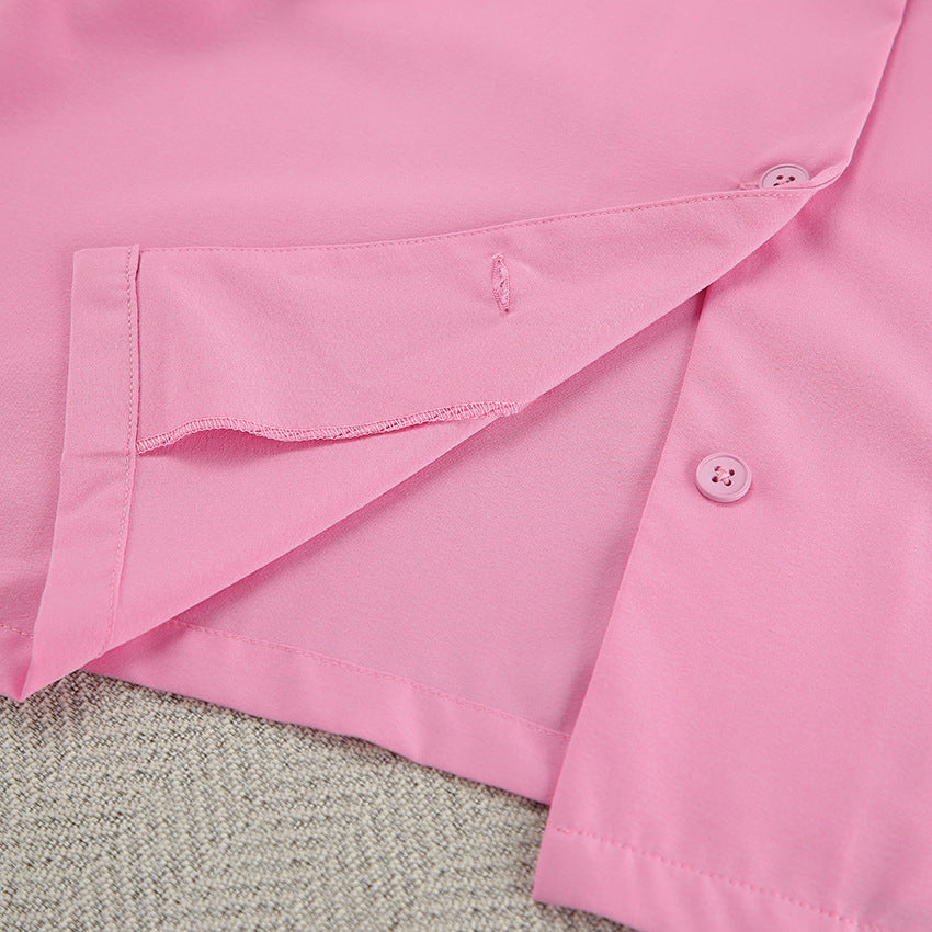 Soft pink langry fashion cardigan pajamas shirt with lightweight fabric