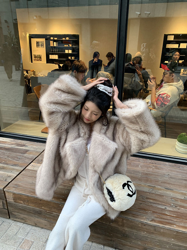 Winter Thickening Faux Fur Jacket with Chanel Logo