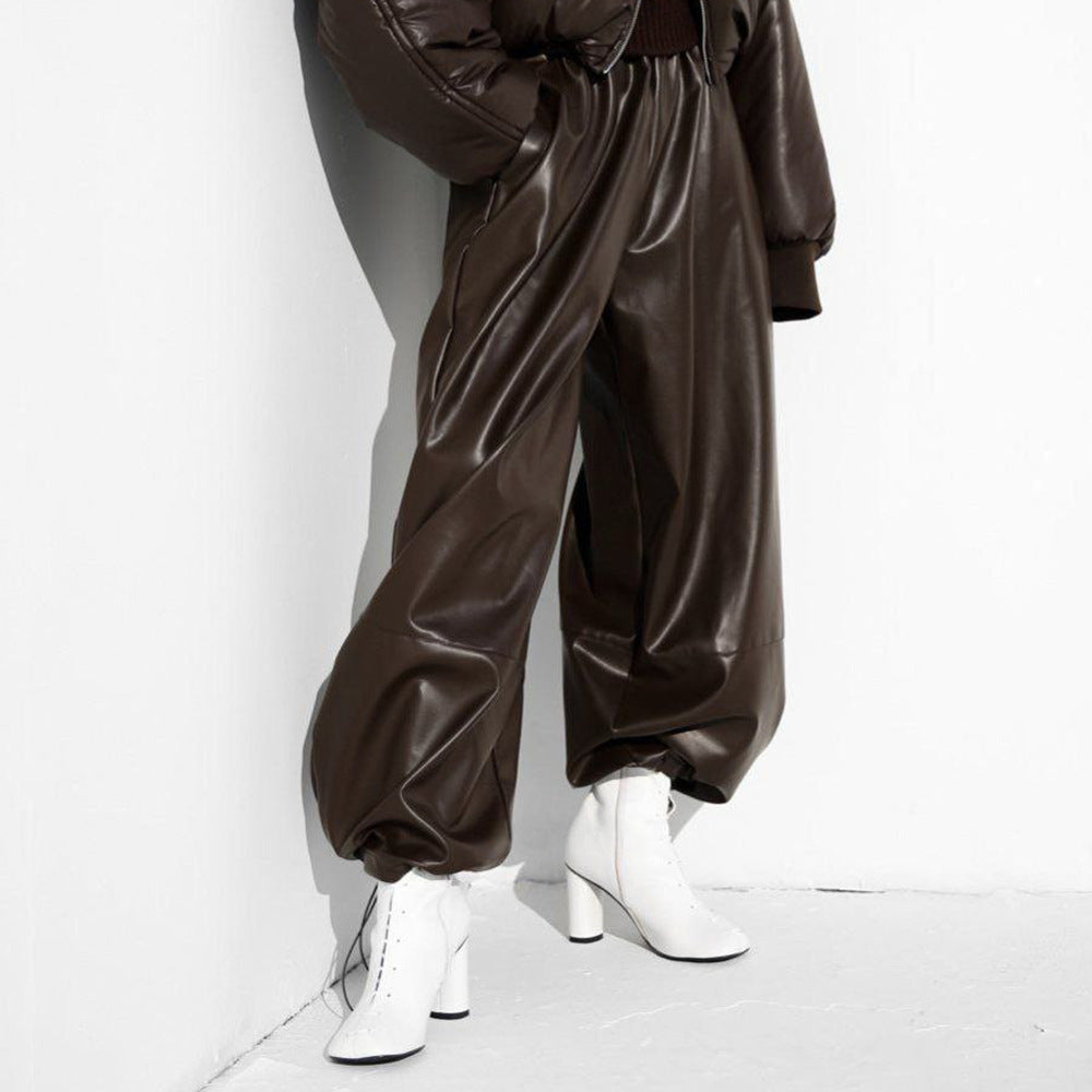 Loose Faux Leather Trousers