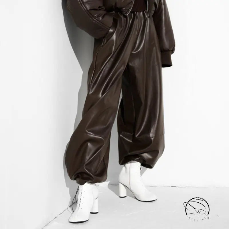 Loose Faux Leather Trousers