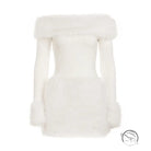 White fluffy faux fur Langry fashion jacket with wide collar