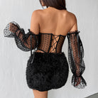 Elegant off Shoulder Bell Sleeve Steel Ring Boning Corset