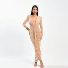 Elegant slim nude ruched evening dress in langry fashion ملابس