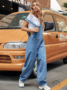 Casual denim jumpsuit with white t-shirt