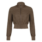 Langry olive green bomber fashion jacket with zipper pockets