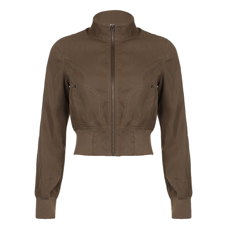 Langry olive green bomber fashion jacket with zipper pockets