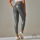 Gray faux leather leggings in Faux Leather Bright style