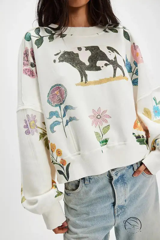Winter Printing Loose Casual Top All Matching Hoodie