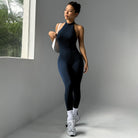 Sleek navy blue langry fashion high-neck yoga jumpsuit