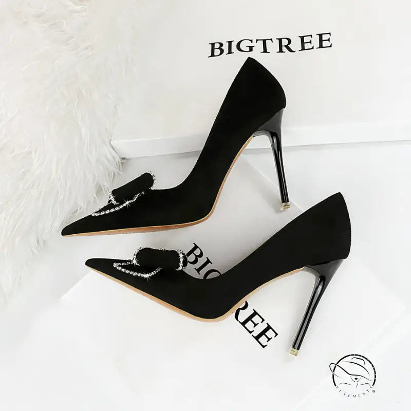 Shallow Mouth Pointed Toe Rhinestone Bow High Heel